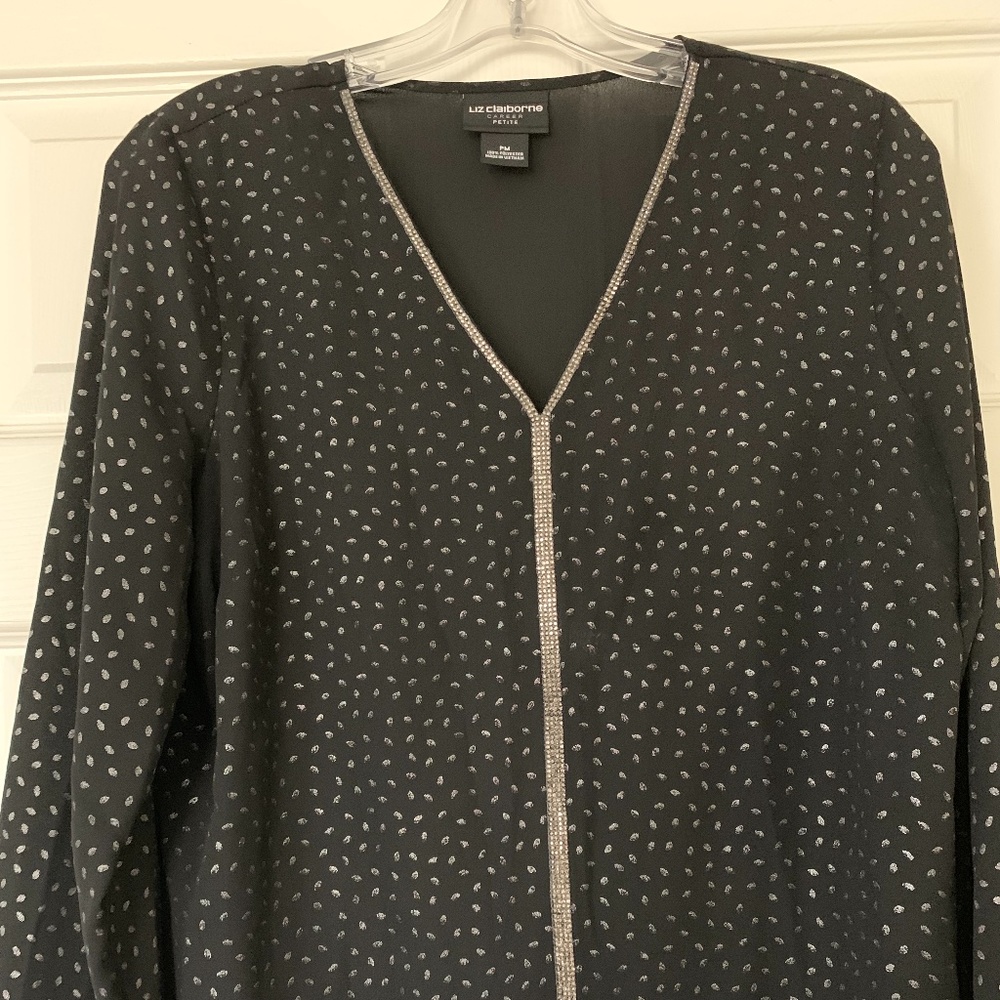 Gorgeous Liz Claiborne top. Pullover style silk with tiny rhinestone trim